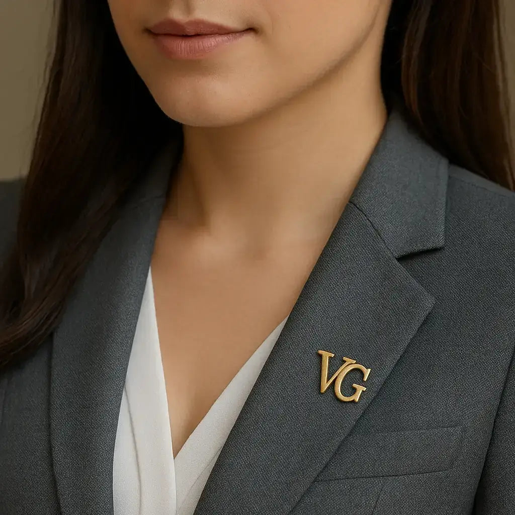 Custom Initials Brooch For Women Worn On Blazer In Gold Finish Personalized Lapel Pin