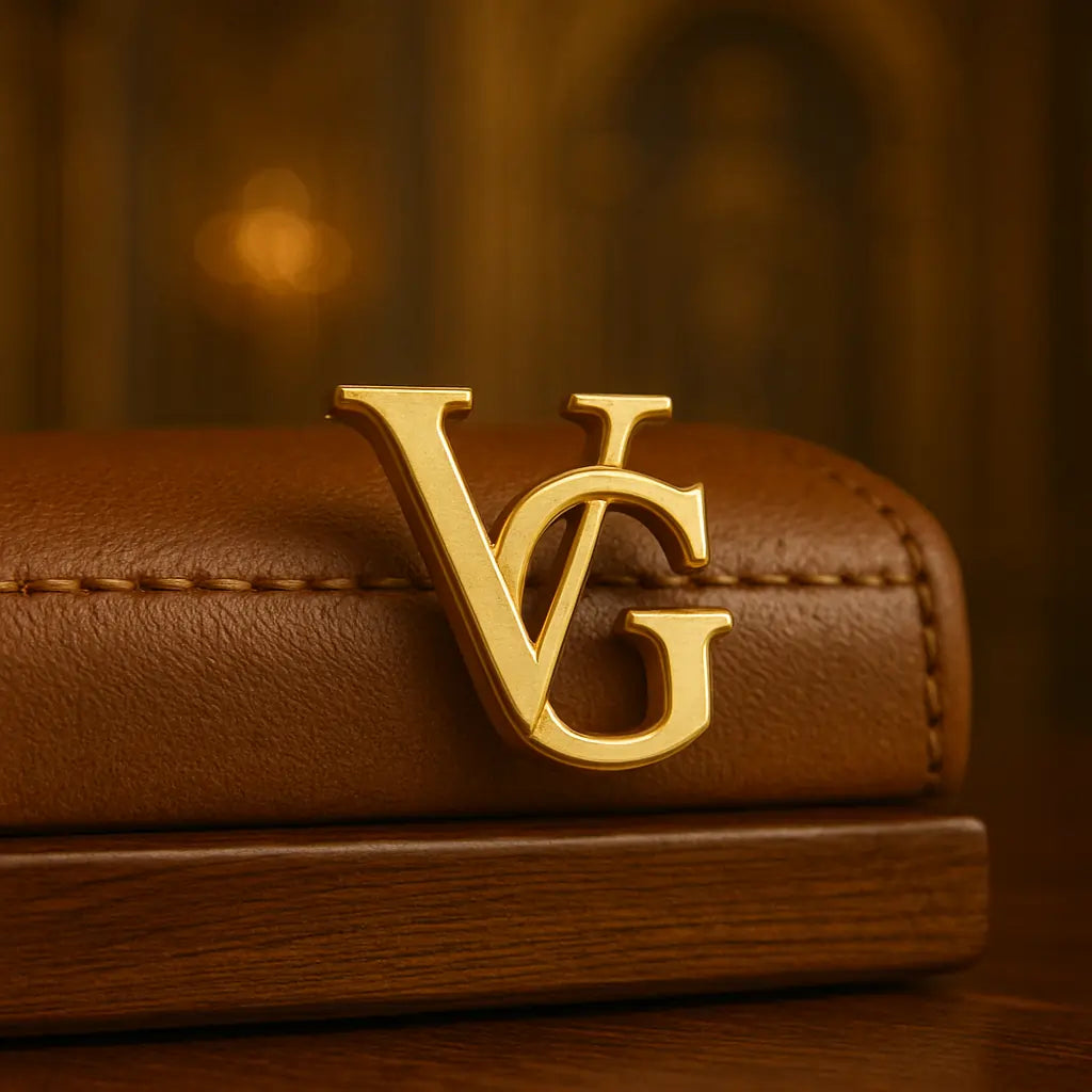 Custom Initials Brooch in Gold featuring the letters V and G for personalized style