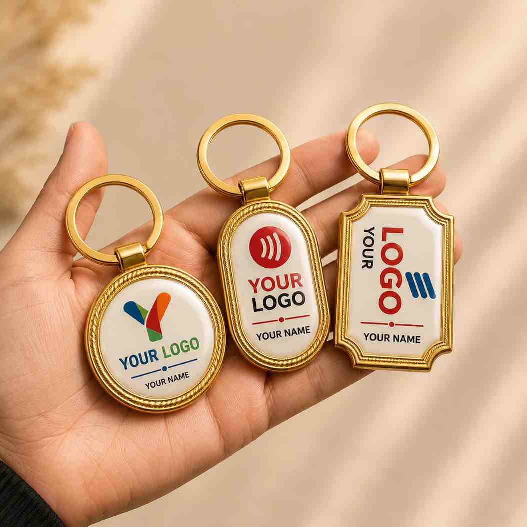 Custom Logo Keychain Set with Three Designs for Personalized Branding Options