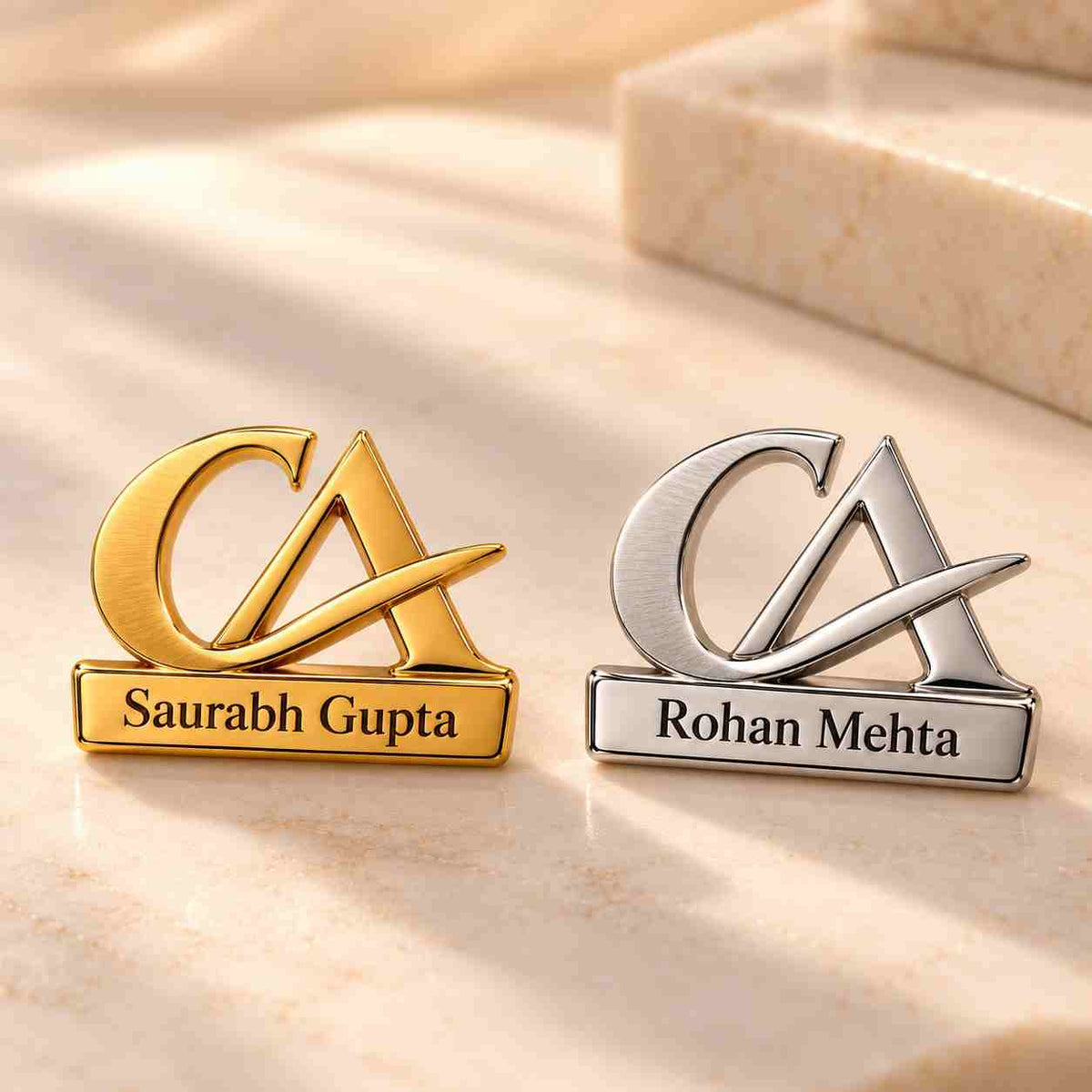 Custom Name CA Brooch in Gold and Silver with Personalization for Professionals