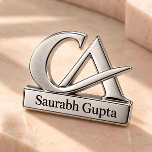 Custom Name CA Brooch with Saurabh Gupta engraved in silver and modern design