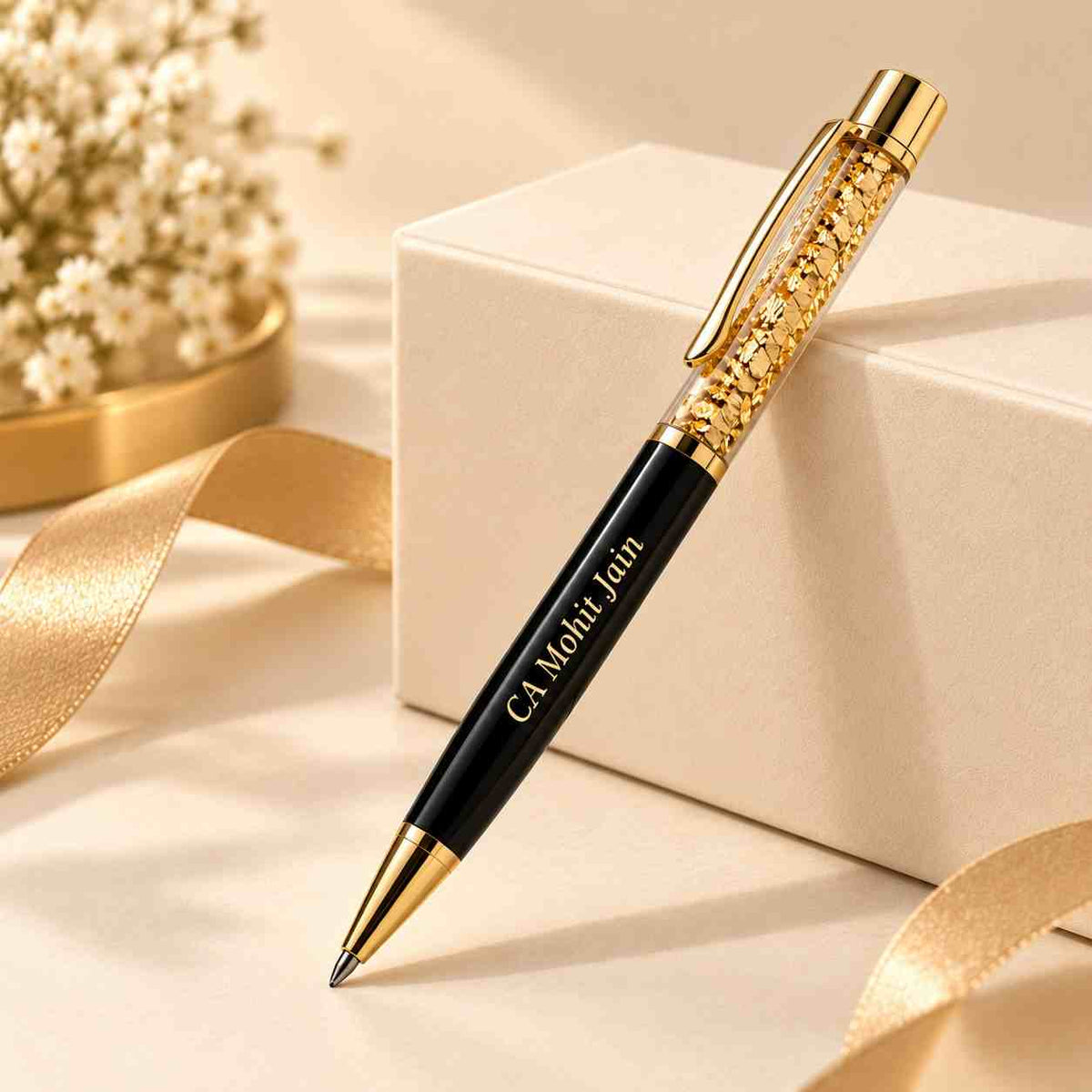 Custom Name Pens for CA in black with gold accents and personalized with name CA Mohit Jain