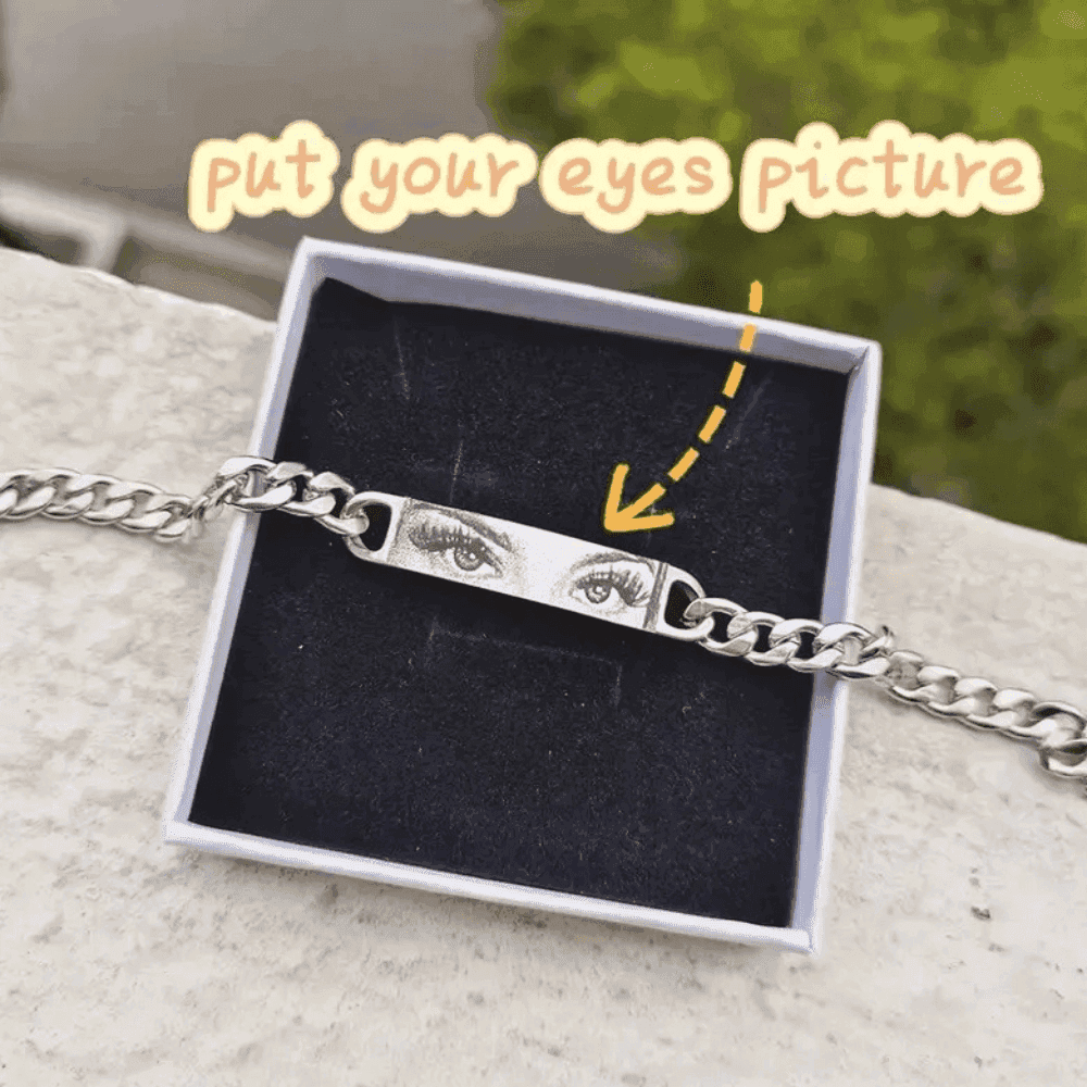custom photo bracelet with eyes engraved silver plated gift box