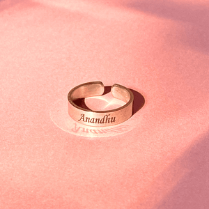 Personalized adjustable ring featuring the name Anandhu, ideal for customized gift jewelry online India.