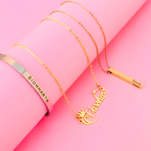 Customized name chain online India featuring personalized gold necklaces with unique designs