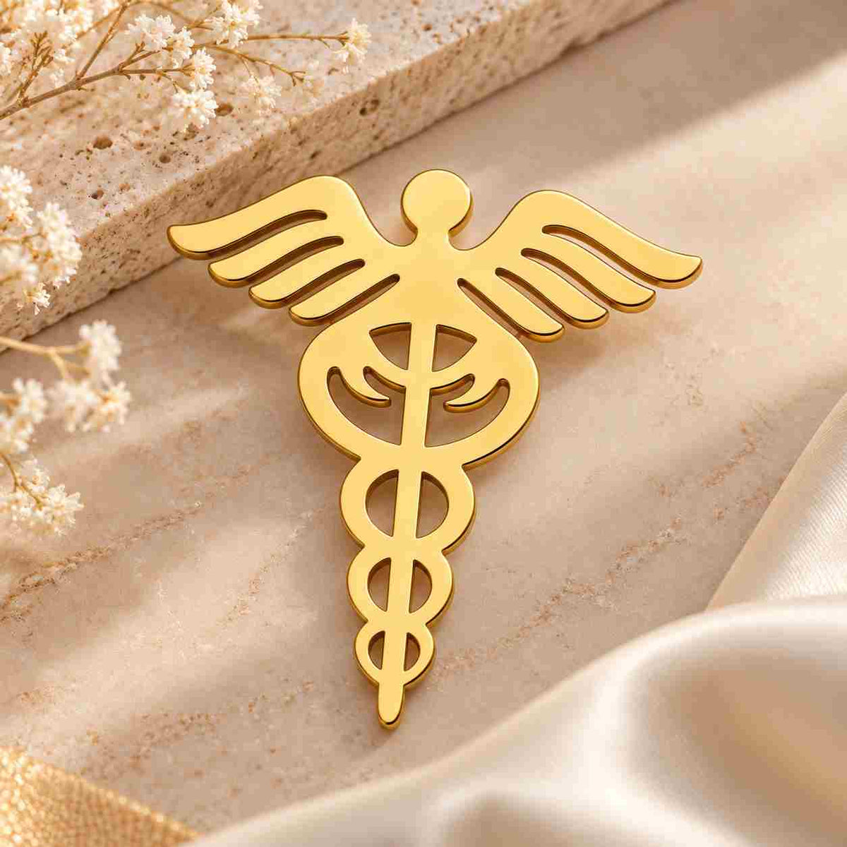 Gold Doctor Brooch Medical Brooch with Caduceus Symbol for Healthcare Professionals