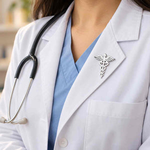 Silver Doctor Brooch Medical Brooch with caduceus design for healthcare professionals