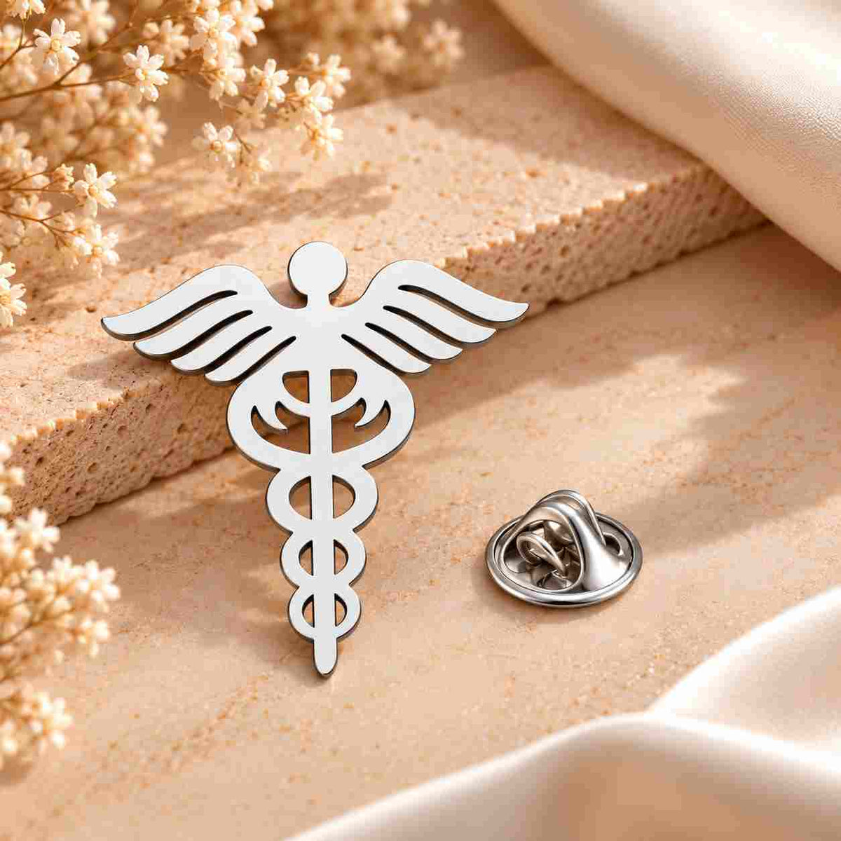 Silver Doctor Brooch Medical Brooch featuring the caduceus design for healthcare professionals