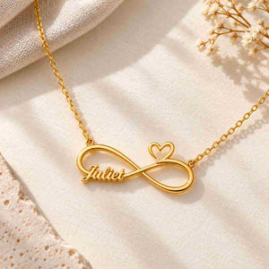 Infinity Name Necklace in Gold with Personalized Name Juliet and Heart Design
