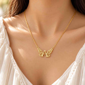 Personalized Gold Initial Necklace for Women with A and butterfly design