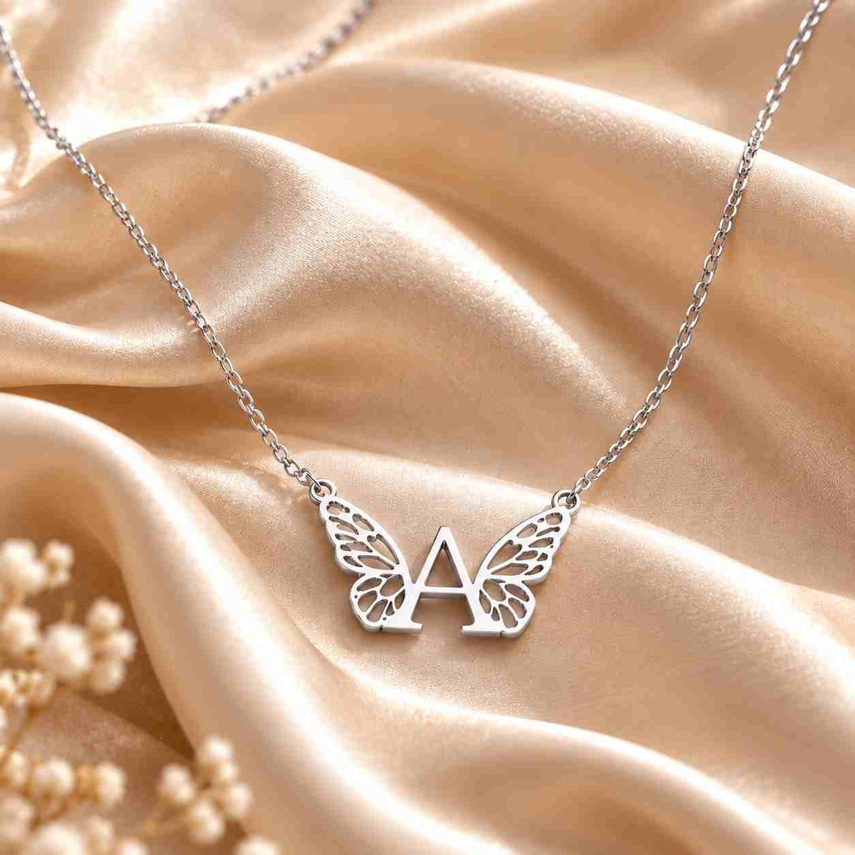 Personalized Initial Necklace for Women with Butterfly Design in Silver Featuring the Letter A