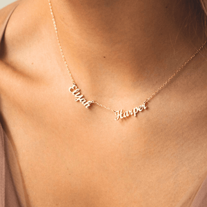 Gold Couple Name Necklace with Personalized Names Elijah and Harper for Unique Gifts