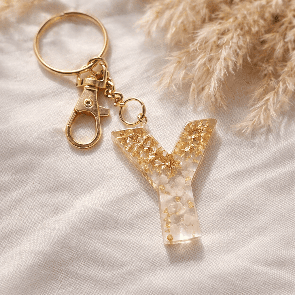 personalized initial letter resin keychain in india
