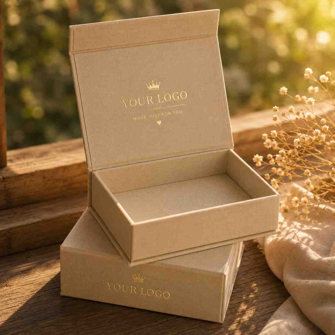 Elegant luxury gift boxes with customizable logo perfect for special occasions and corporate gifting