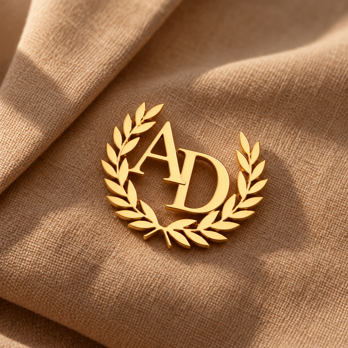 Ankx.in Monogram Lapel Pin with initials AD in gold finish, featuring a laurel design