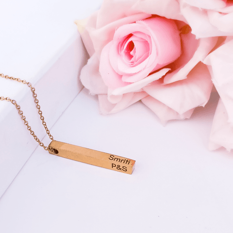 Custom Personalized 4 Sided Vertical Engraved Bar Name Necklace