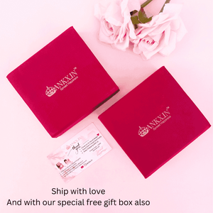 Two red gift boxes from Ankx.in for a photo bracelet with a special free gift box offer