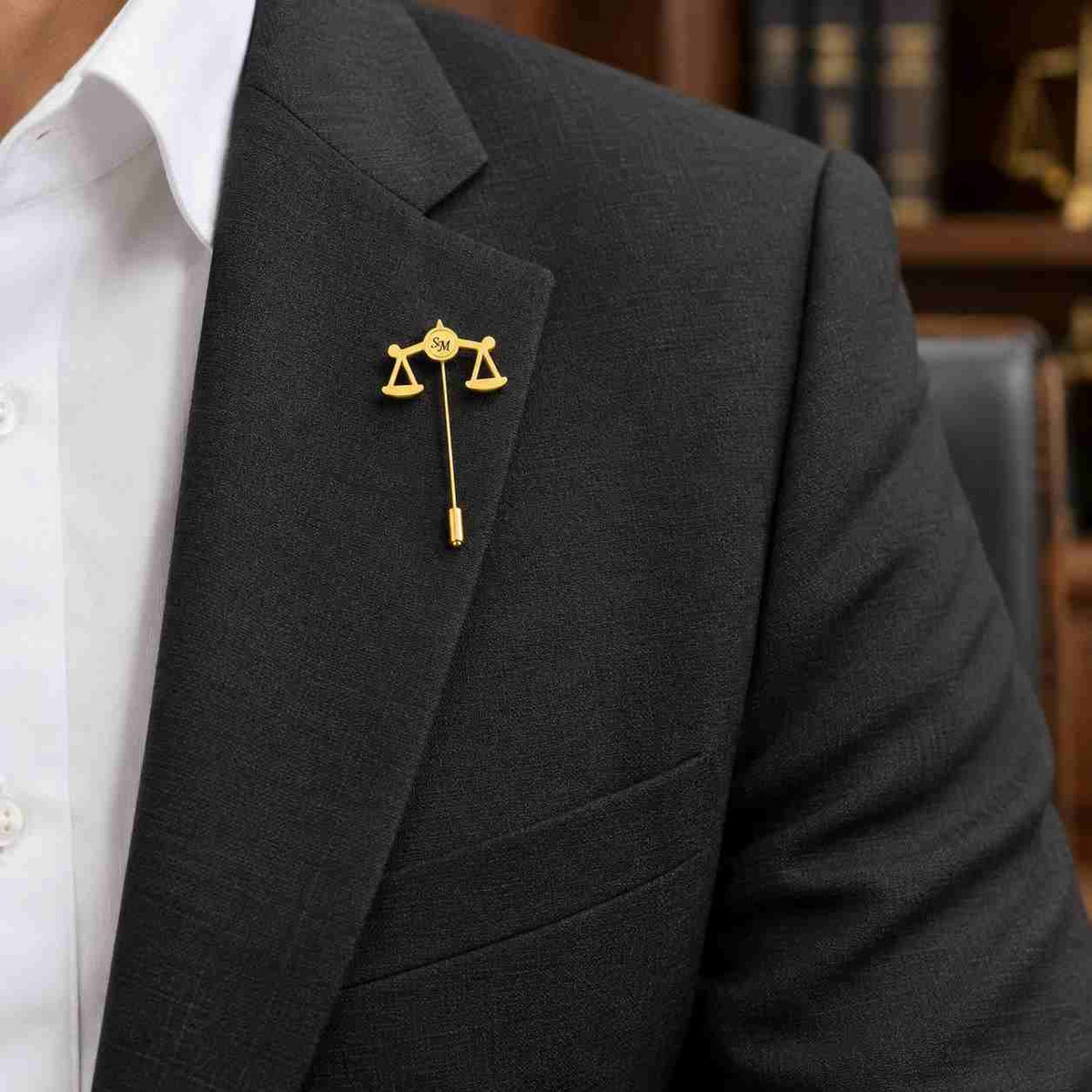Personalized Gold Scale Lapel Pin by Ankx.in with Initials and a Shiny Finish