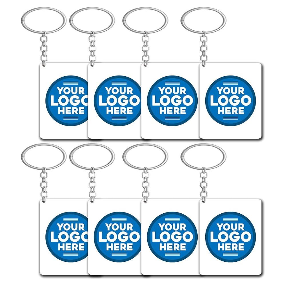 Customizable photo key chain with space for your logo and a sturdy metal keyring