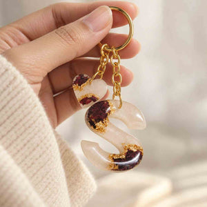Personalized Resin Letter Keychain in Gold and Burgundy with the letter S