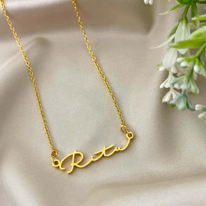 Elegant Gold Necklace with Personalized Ritu Name Plate for Unique Style, perfect for gifting or personal use