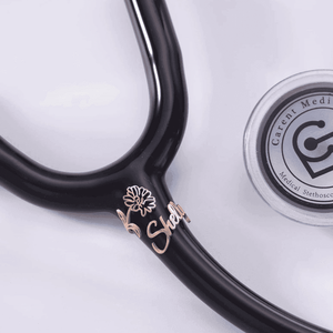 Personalized stethoscope name tag with floral design, perfect for medical professionals